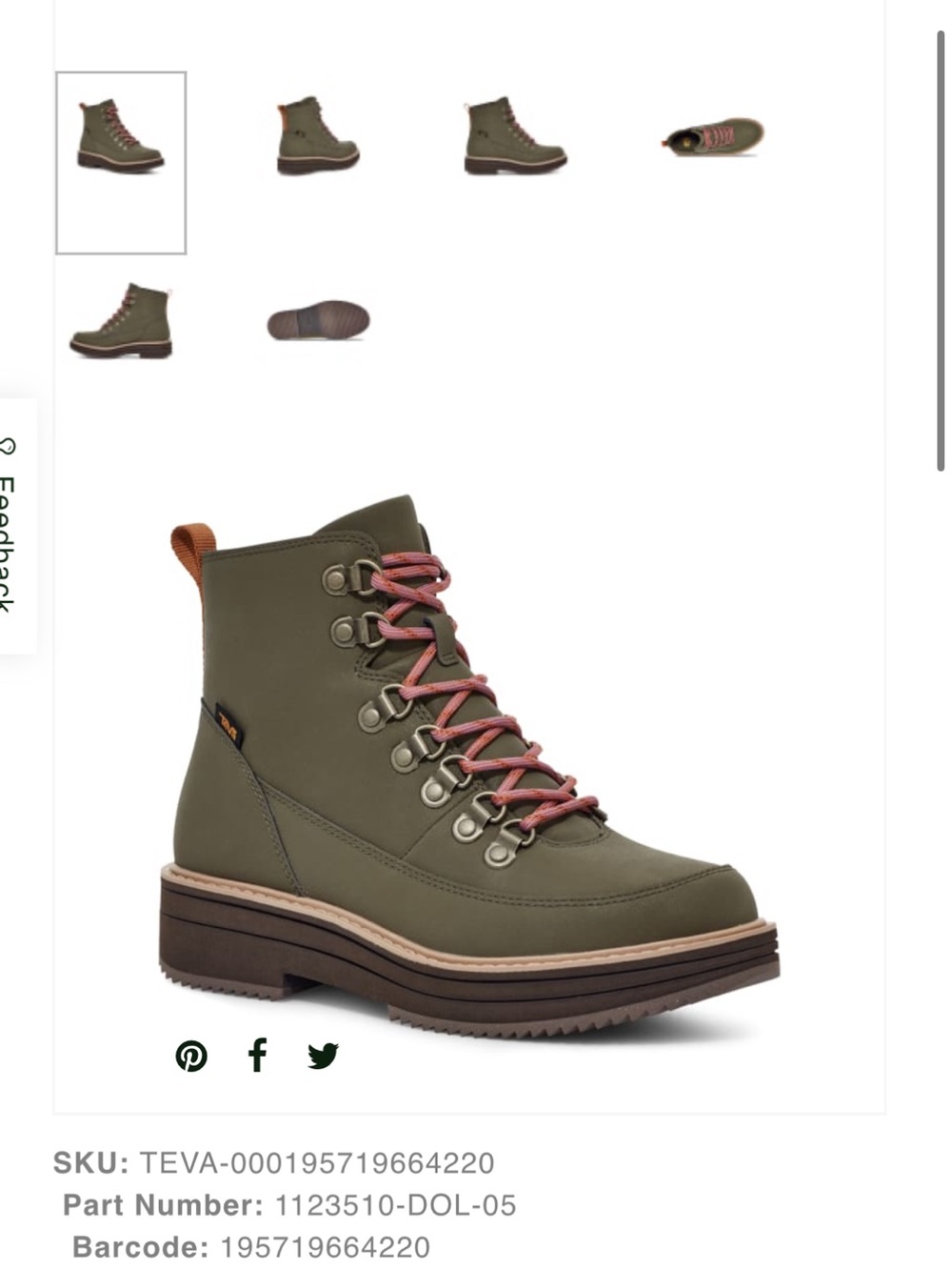 Teva Olive Lace-Up Platform Boot with Pink Laces